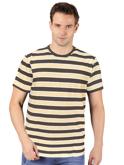UrGear Striped Men Round Neck Brown T-Shirt