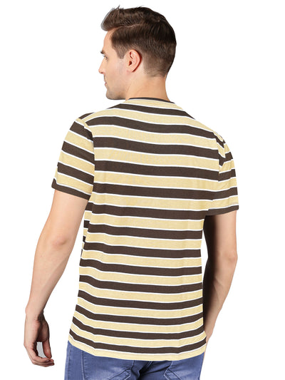 UrGear Striped Men Round Neck Brown T-Shirt