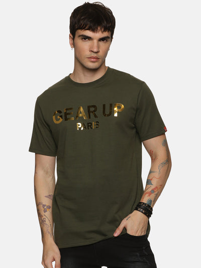 UrGear Printed Men Round Neck Dark Green T-Shirt
