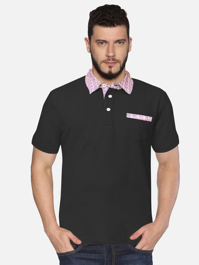 UrGear Self Design Men Polo Neck Black T-Shirt