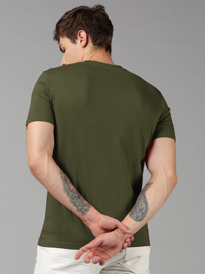 Checks & Squires Printed, Typography Men Round Neck Dark Green T-Shirt