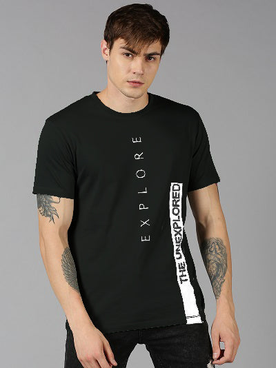 Men Black Printed Casual Half Sleeve T-Shirt