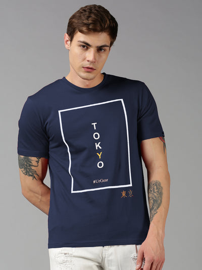 UrGear Printed Men Round Neck Navy Blue T-Shirt