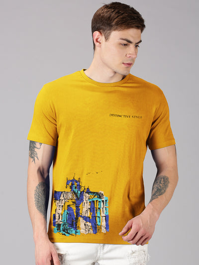 UrGear Graphic Print Men Round Neck Yellow T-Shirt