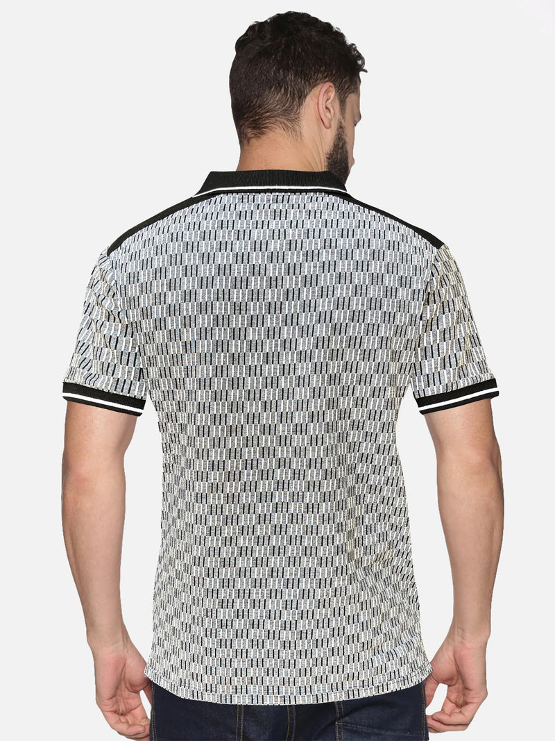UrGear Printed Men Polo Neck Grey T-Shirt