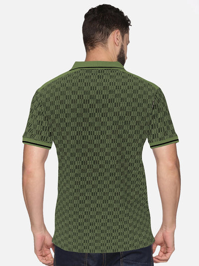 UrGear Printed Men Polo Neck Dark Green T-Shirt