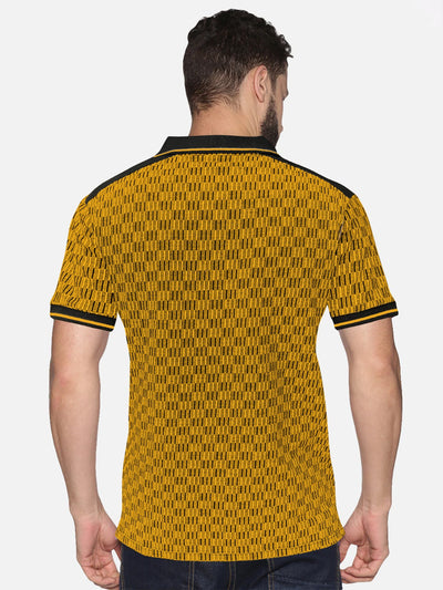 UrGear Printed Men Polo Neck Yellow T-Shirt