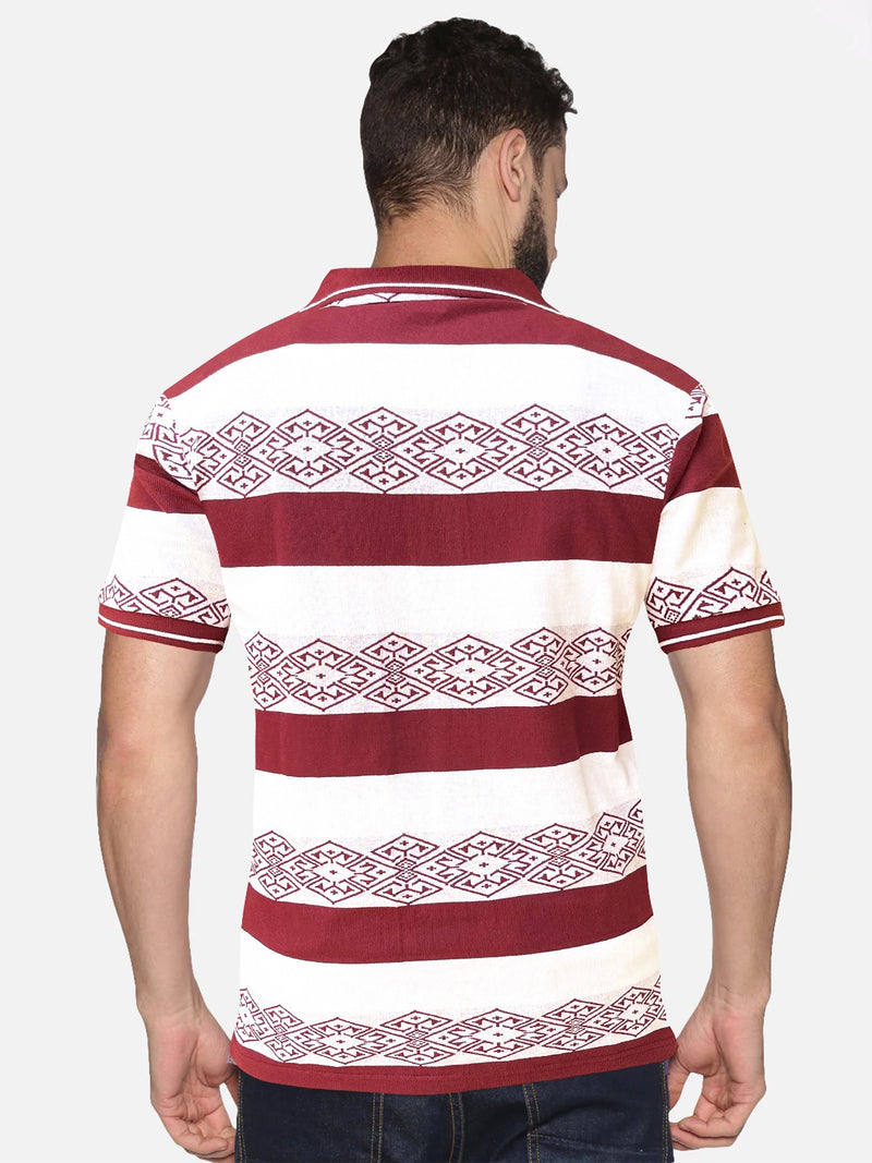 UrGear Geometric Print Men Polo Neck Maroon T-Shirt