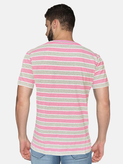 UrGear Striped Men Round Neck Grey, Pink, White T-Shirt