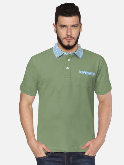 UrGear Self Design Men Polo Neck Green T-Shirt