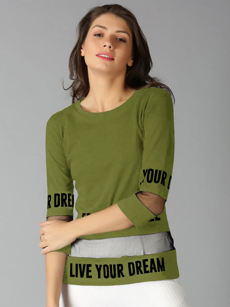 UrGear Printed Women Round Neck Light Green T-Shirt