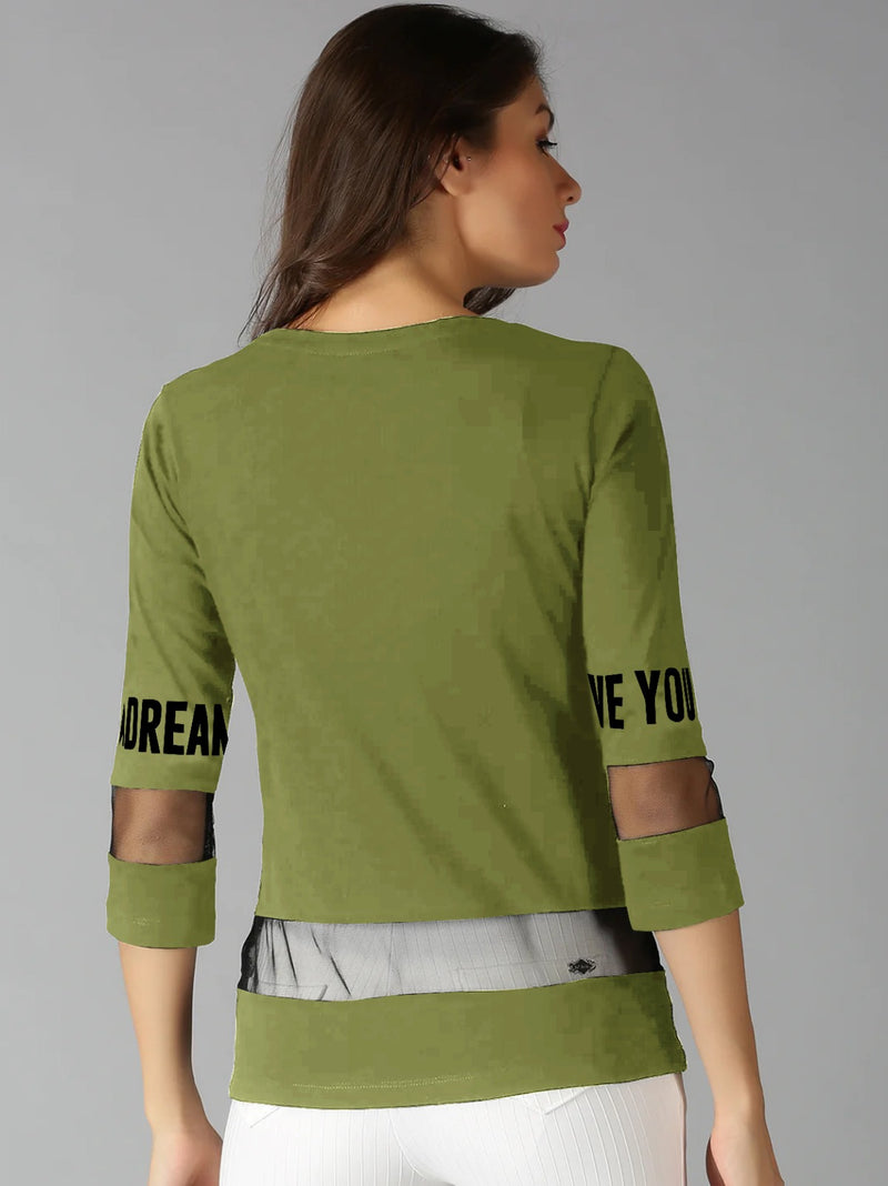 UrGear Printed Women Round Neck Light Green T-Shirt