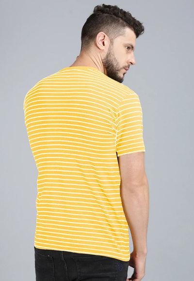 UrGear Striped Men Round Neck Yellow T-Shirt