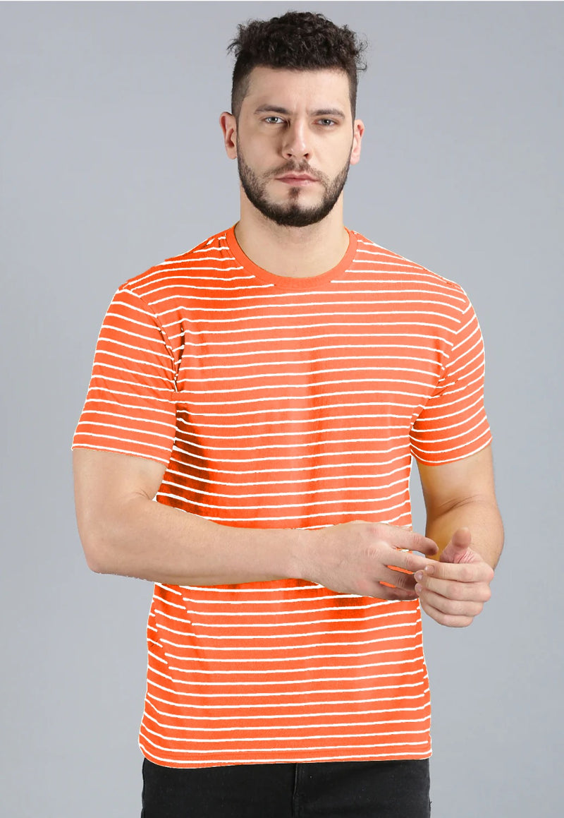 UrGear Striped Men Round Neck Orange T-Shirt