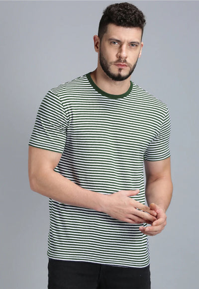 UrGear Striped Men Round Neck Green T-Shirt