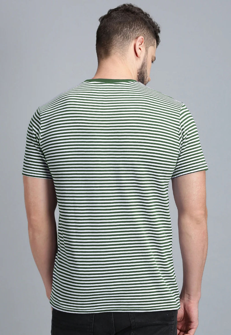 UrGear Striped Men Round Neck Green T-Shirt
