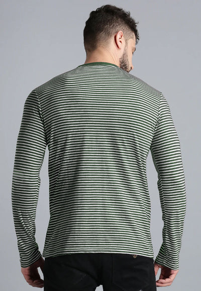 UrGear Striped Men Round Neck Dark Green T-Shirt