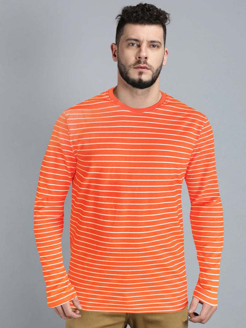 UrGear Striped Men Round Neck Orange T-Shirt