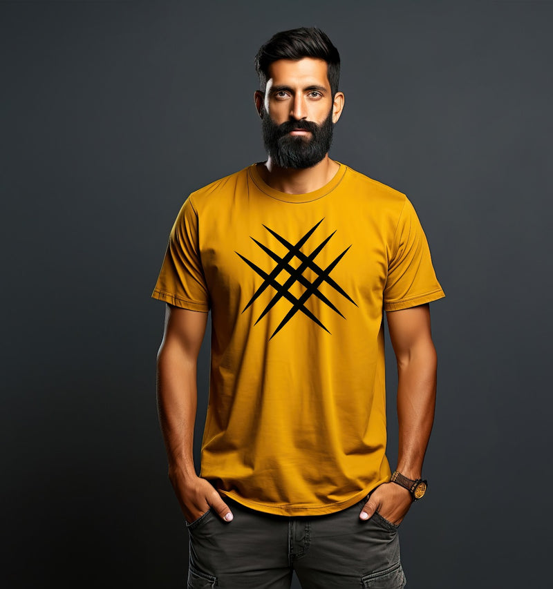 Checks & Squires Printed, Typography Men Round Neck Yellow T-Shirt