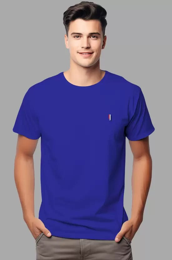 Checks & Squires Solid Men Round Neck Blue color T-Shirt