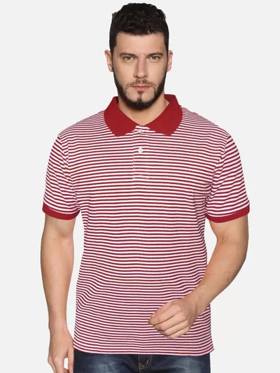 UrGear Striped Men Polo Neck Maroon T-Shirt