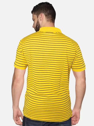 UrGear Striped Men Polo Neck Yellow T-Shirt