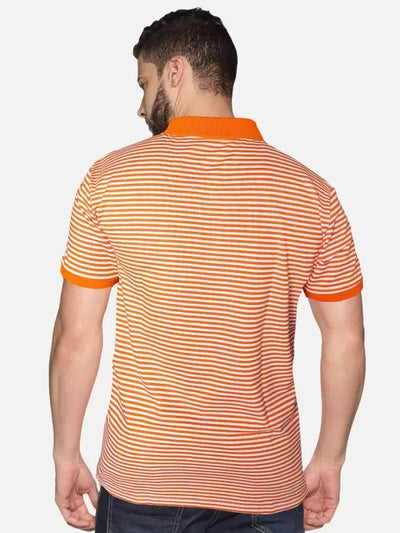 UrGear Striped Men Polo Neck Orange T-Shirt