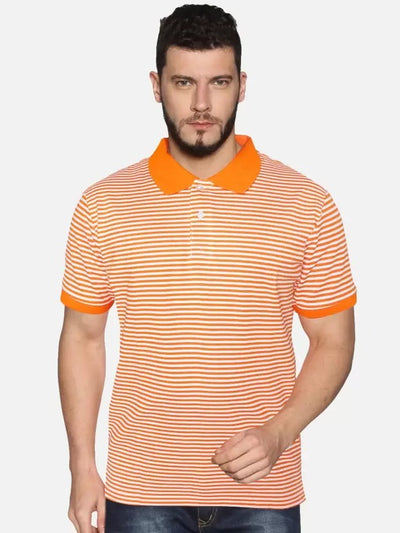UrGear Striped Men Polo Neck Orange T-Shirt