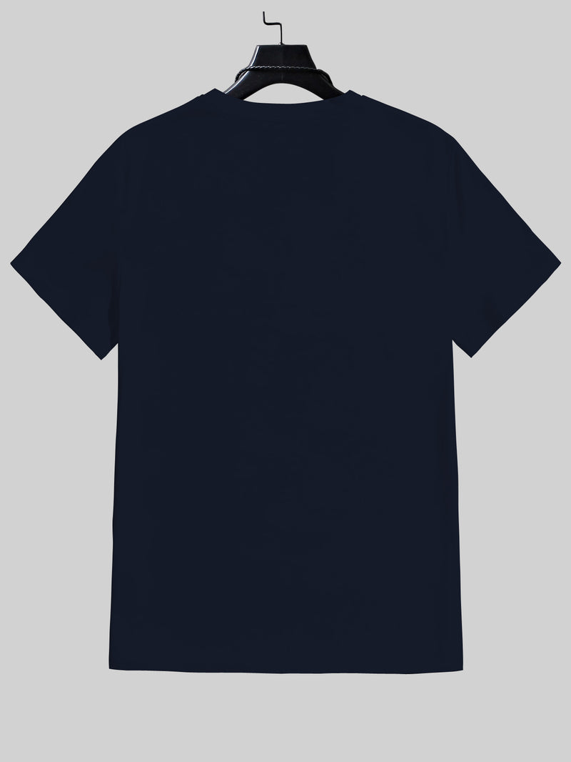 Checks & Squires Printed, Typography Men Round Neck Navy Blue T-Shirt