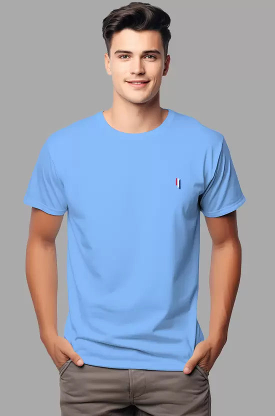 checks & Squires Solid Men Round Neck Lite Blue color T-Shirt