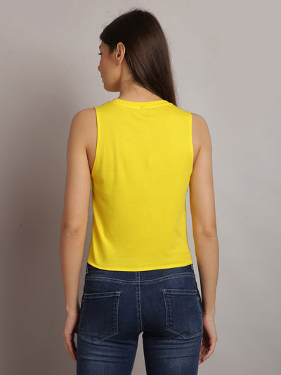 Women Yellow Printed Sleeveless Top
