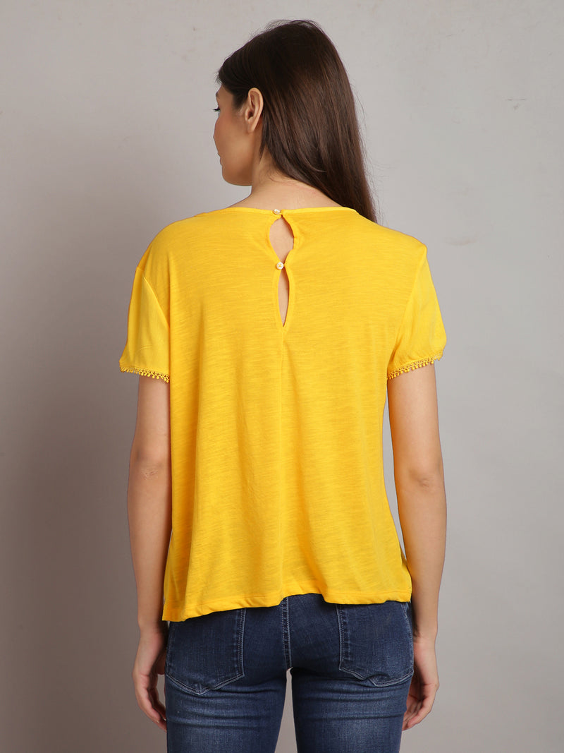 Women Yellow Solid Round Neck Top