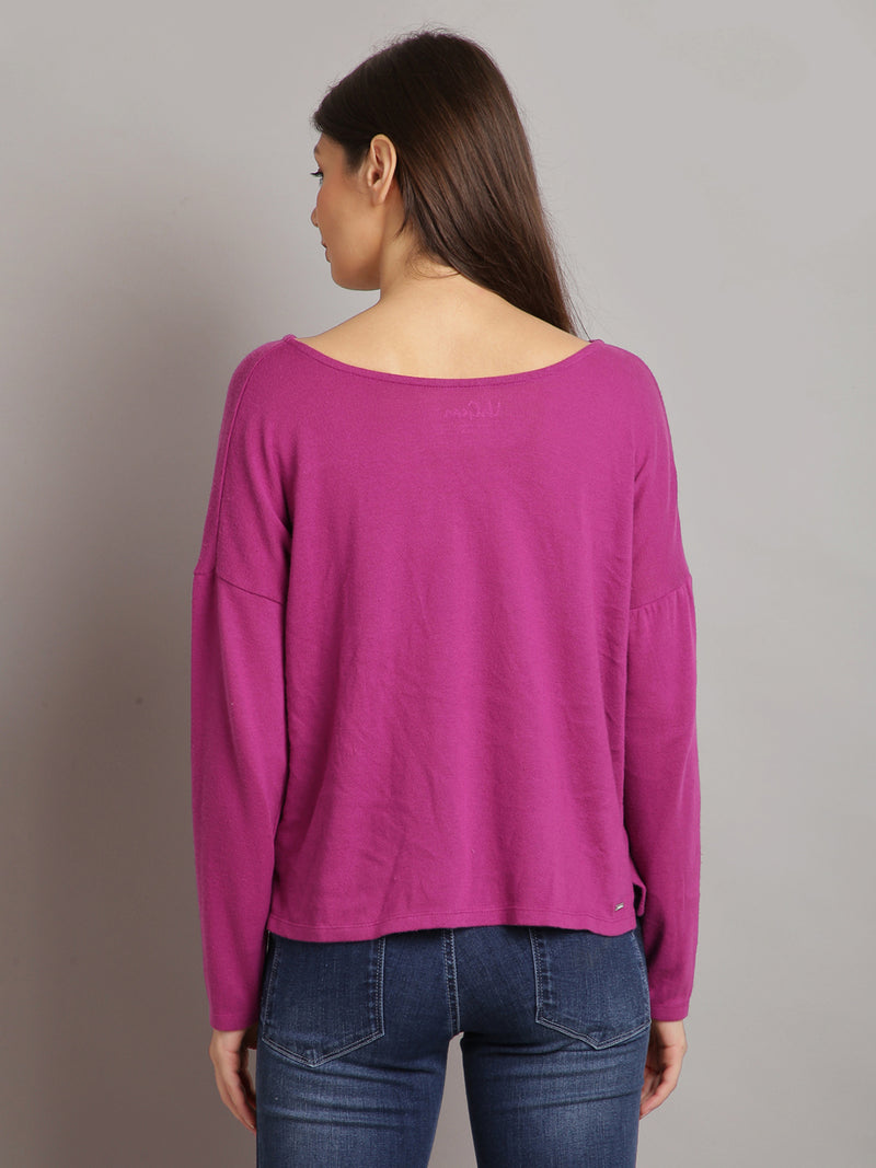 Women Purple Solid Front Knot Top