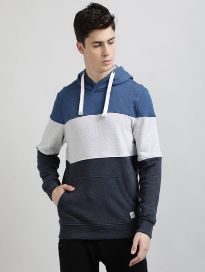 Men MultiColor Color Block Hooded Neck Sweatshirt