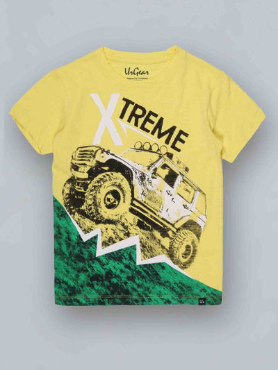 Kids Yellow Printed Cotton T Shirt