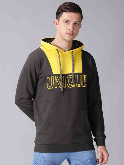 Men Black & Yellow Hooded Neck Sweatshirt