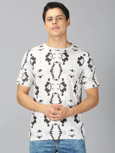 Men Grey Melange Printed Casual T-Shirt