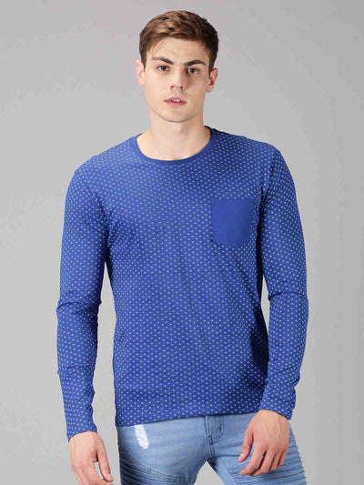 Men Blue Printed Round Neck T-Shirt