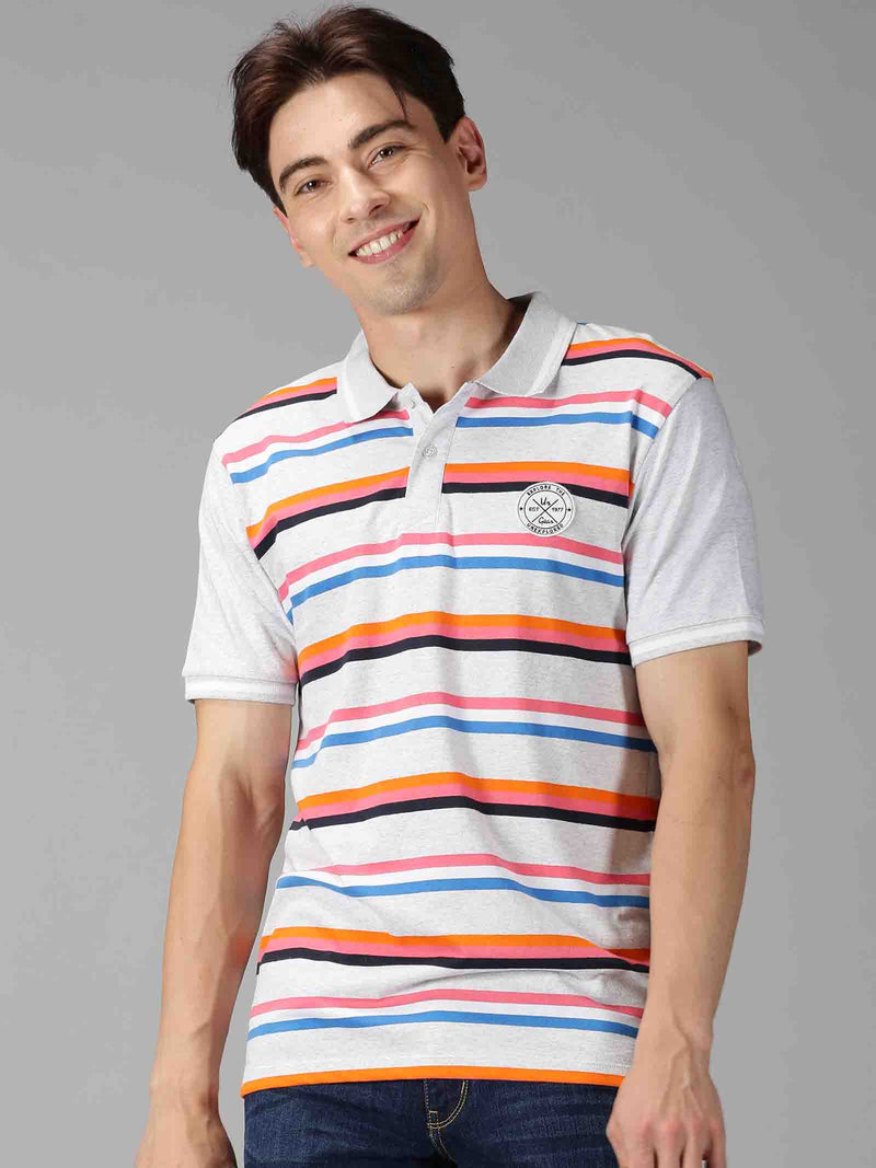 Men MultiColor Striped Casual Polo T-Shirt