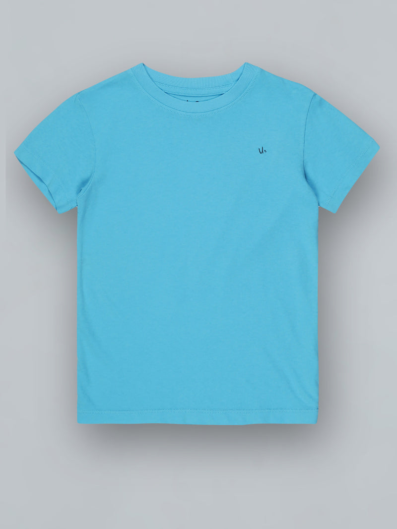 Kids Blue Solid Casual Cotton T-Shirt