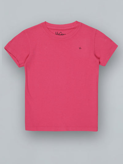 Kids Pink Solid Casual Cotton T-Shirt