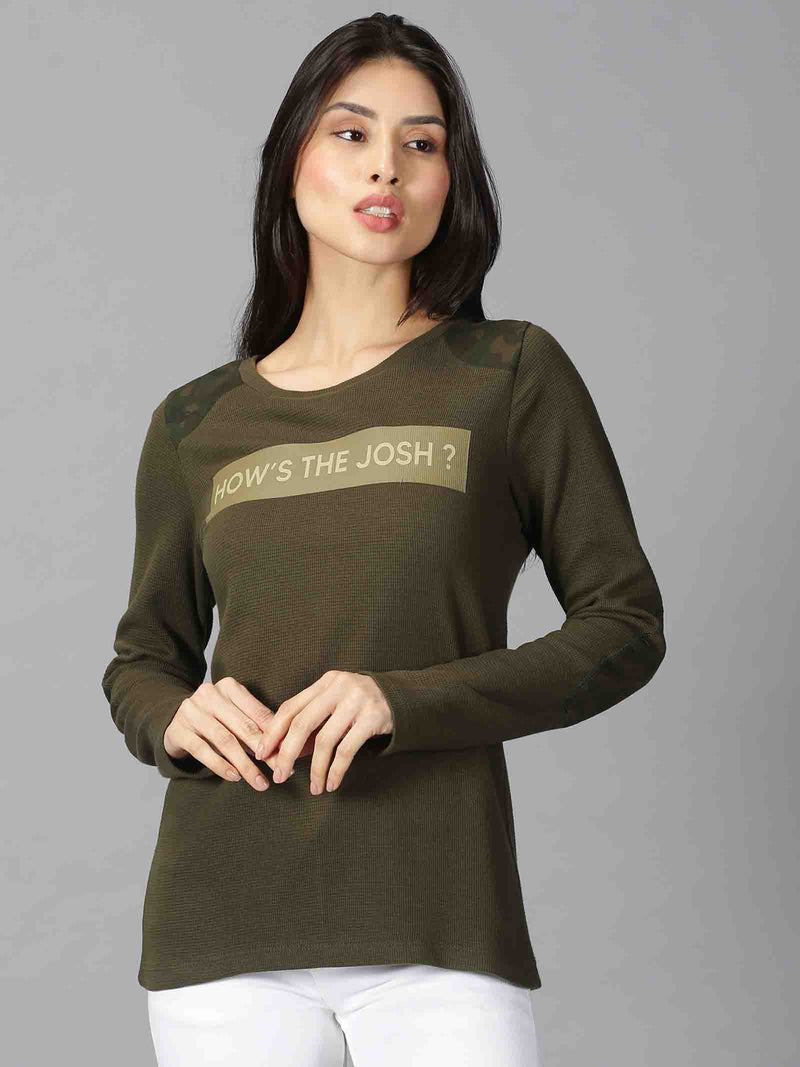 Women Green Textured Round Neck T-Shirt