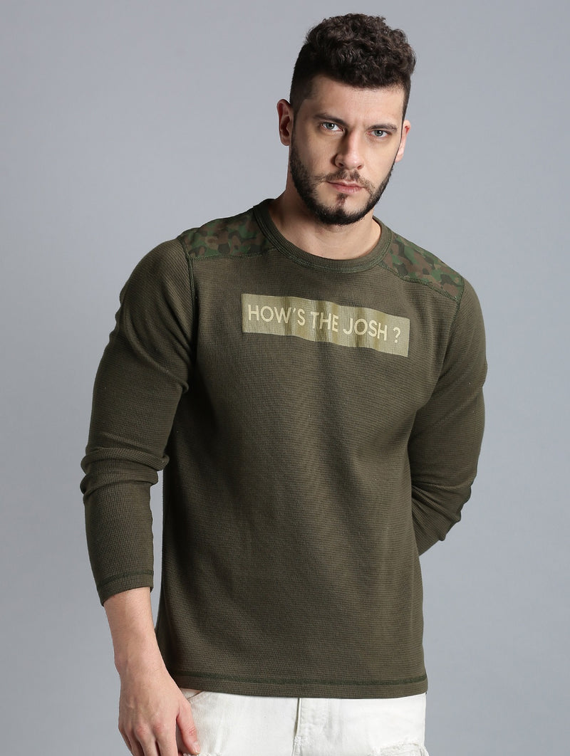 Men Green Printed Round Neck Sweatshirt
