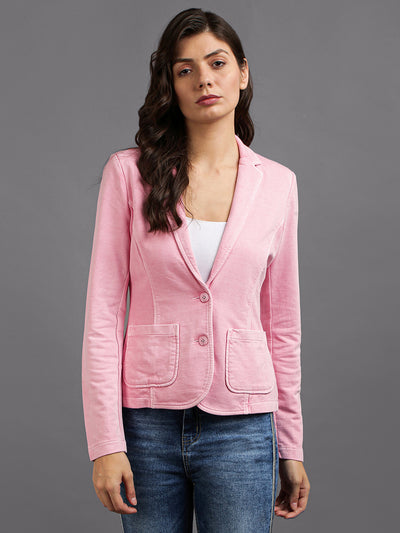 Women Pink Solid Single Breasted Blazer