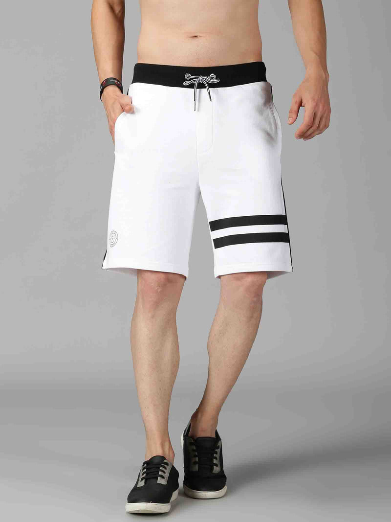 Men White Colourblock Baggy Shorts