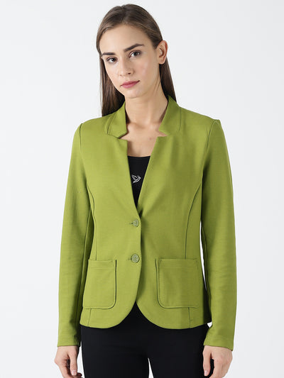 Women Green Solid Single Breasted Blazer