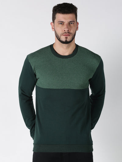 Men Green Colourblock Round Neck Sweatshirt