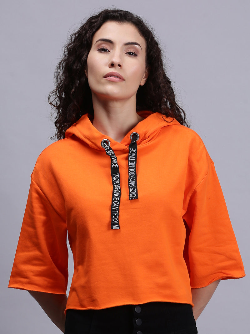 Women Orange Hooded Neck Solid Tops