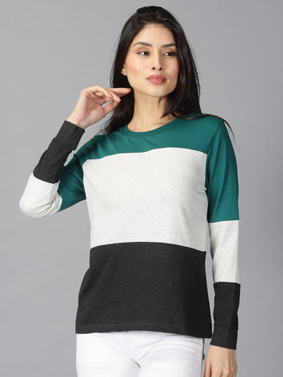 Women MultiColor ColorBlock Round Neck T-Shirt