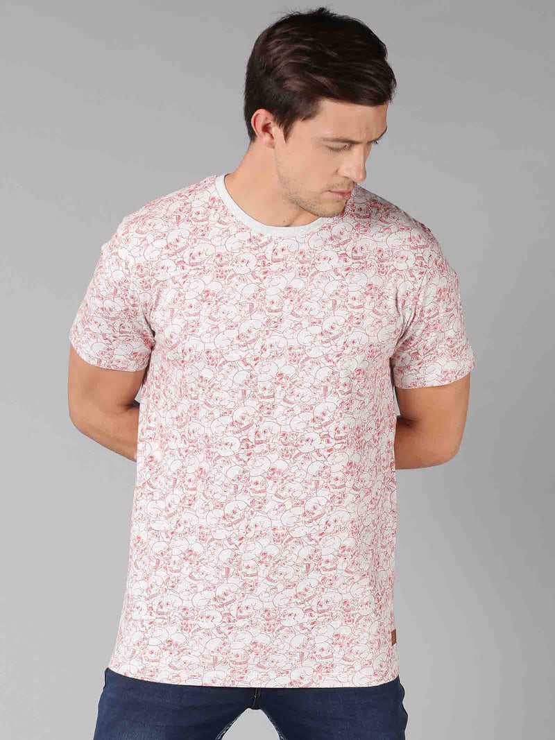 Men pink Printed Round Neck T-Shirt